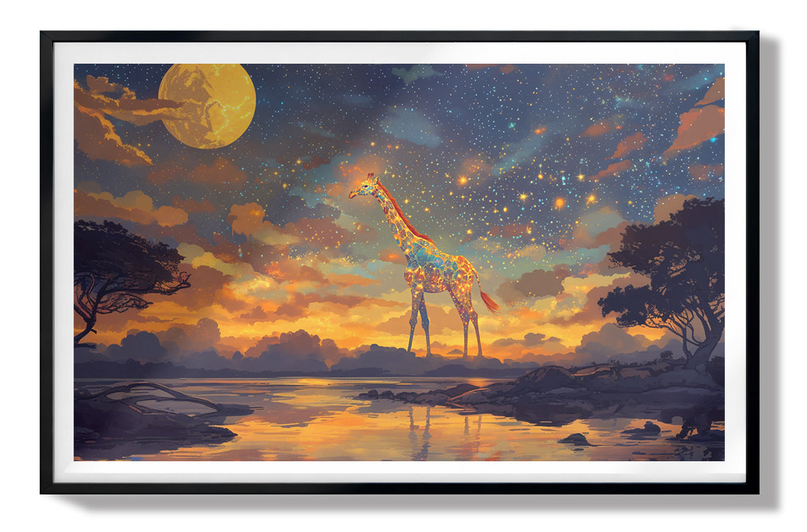 Giraffe Moon Lake African American canvas print view 67