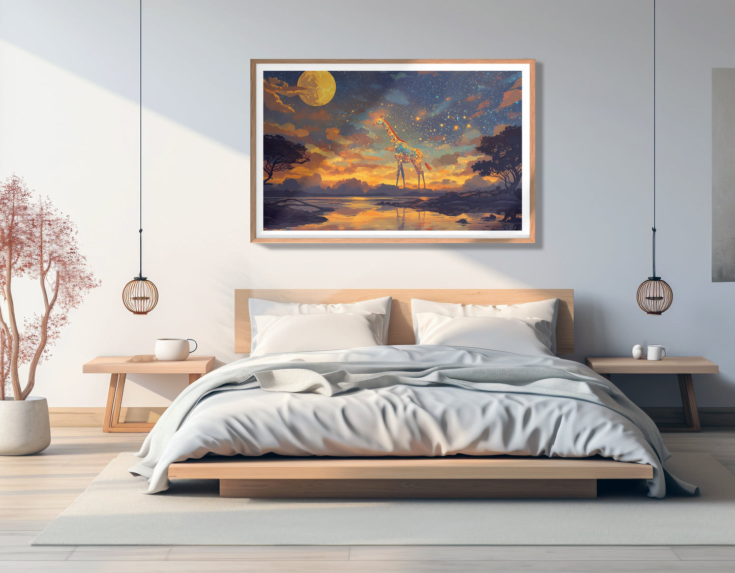 Giraffe Moon Lake African American canvas print view 81