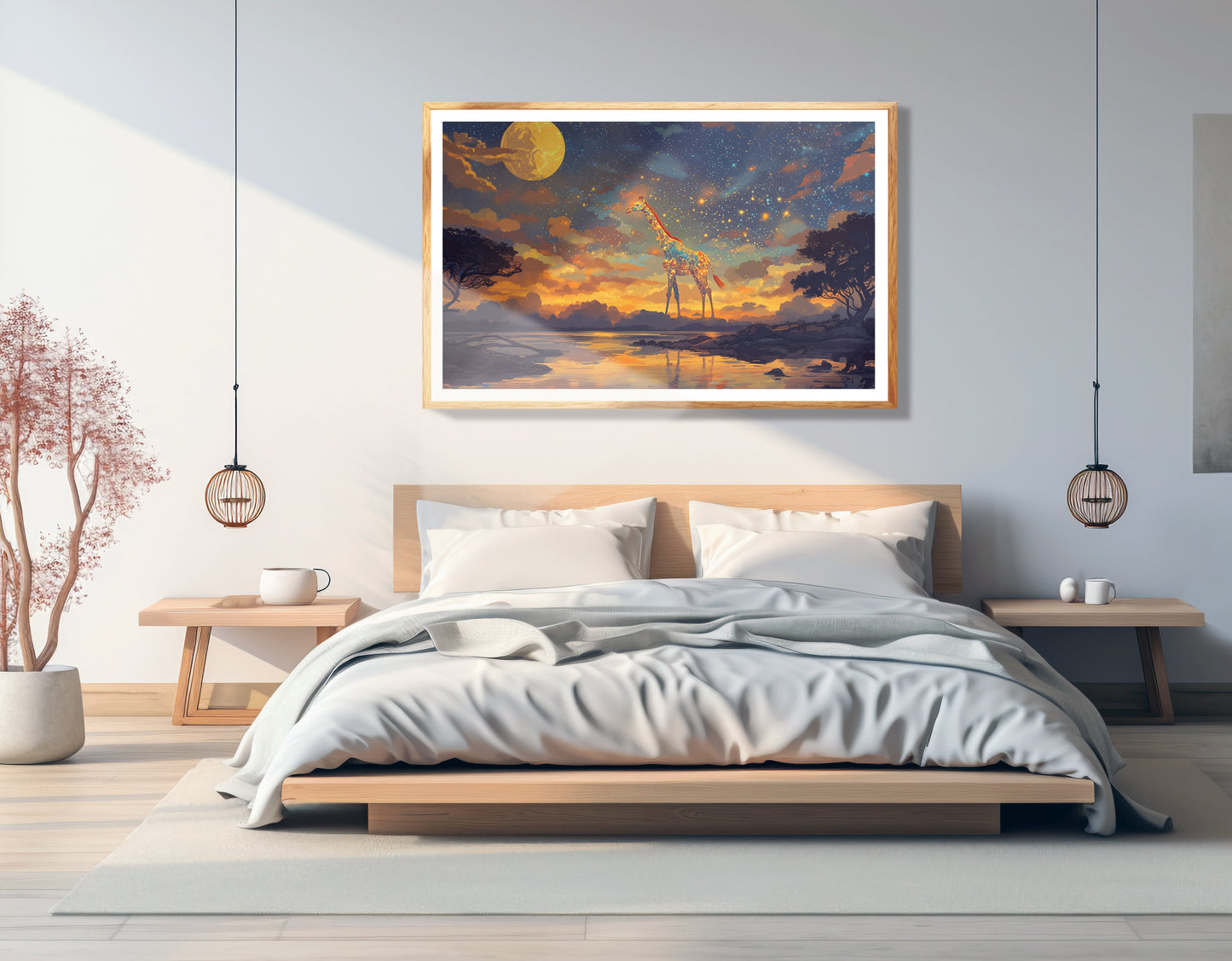 Giraffe Moon Lake African American canvas print view 75