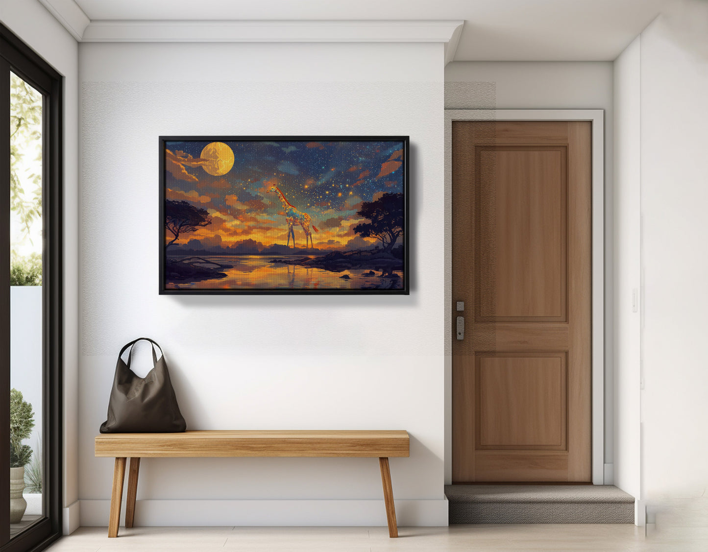 Giraffe Moon Lake African American canvas print view 29