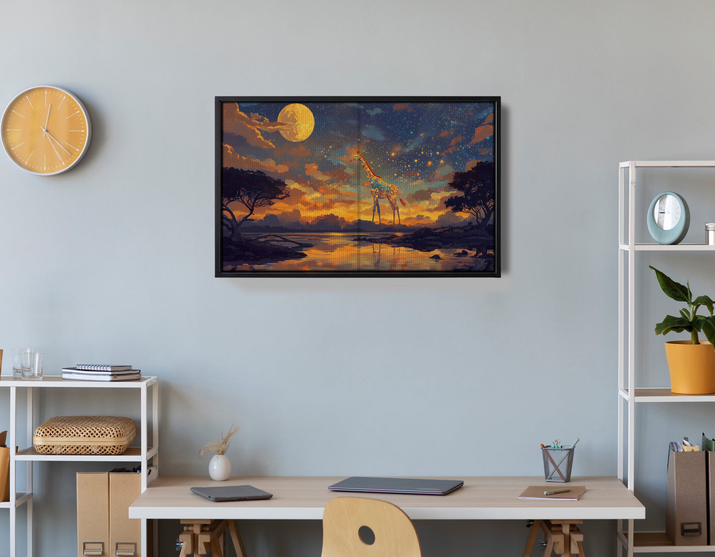 Giraffe Moon Lake African American canvas print view 30