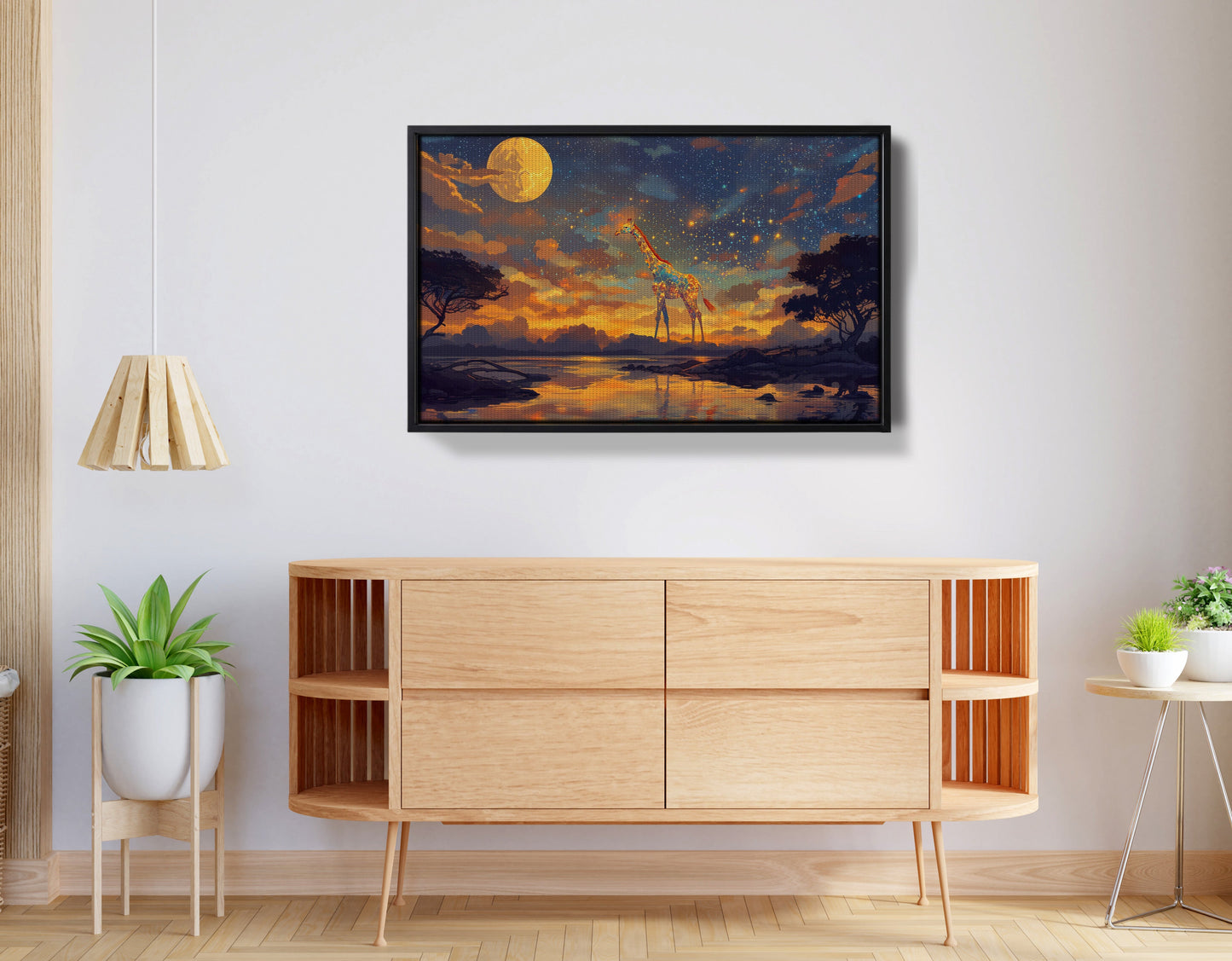 Giraffe Moon Lake African American canvas print view 26