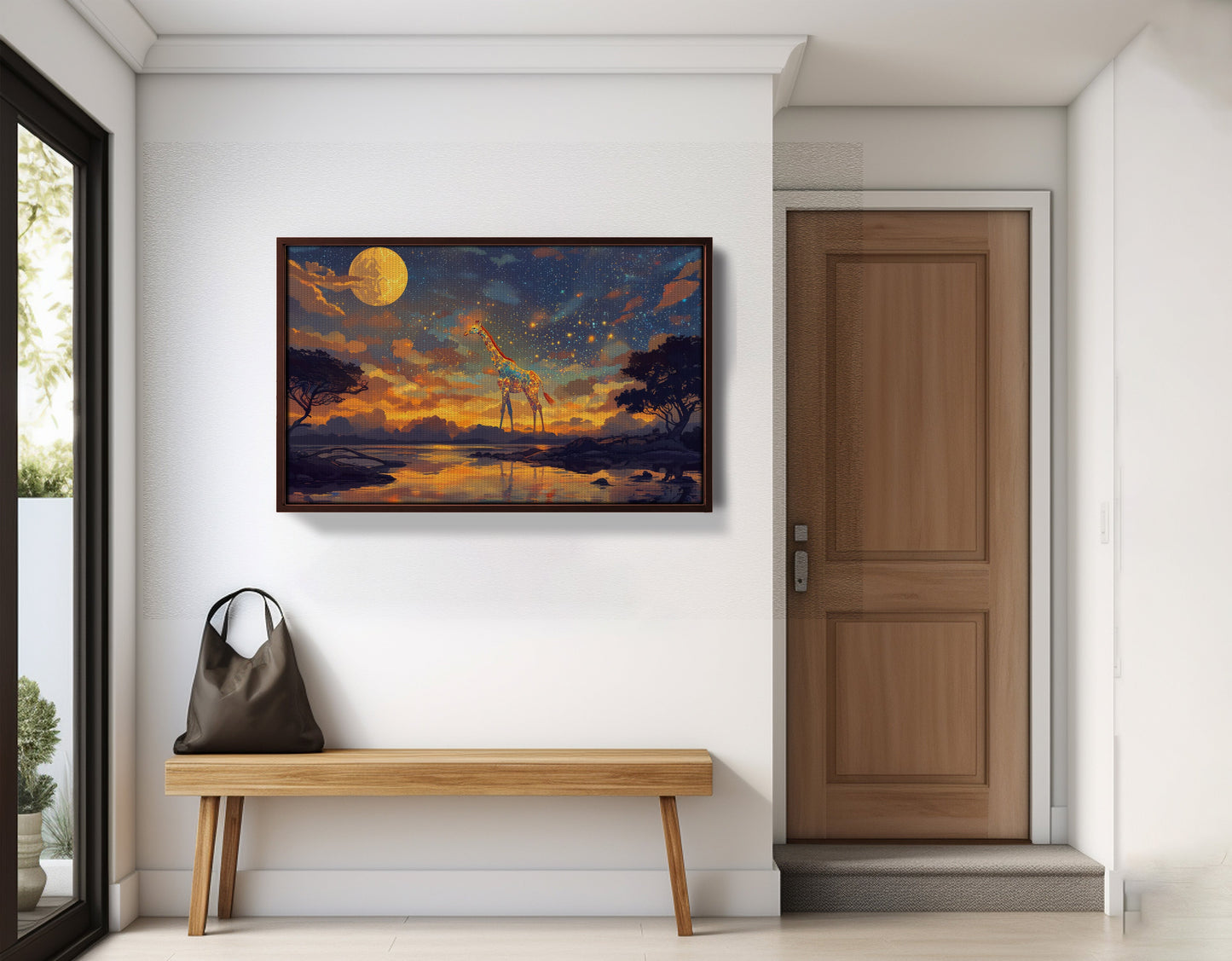 Giraffe Moon Lake African American canvas print view 35