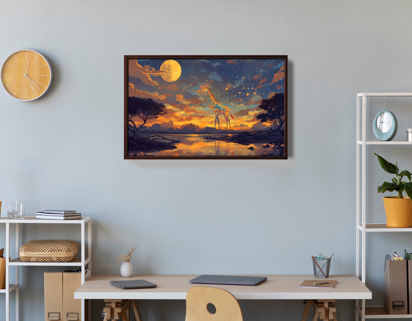 Giraffe Moon Lake African American canvas print view 36