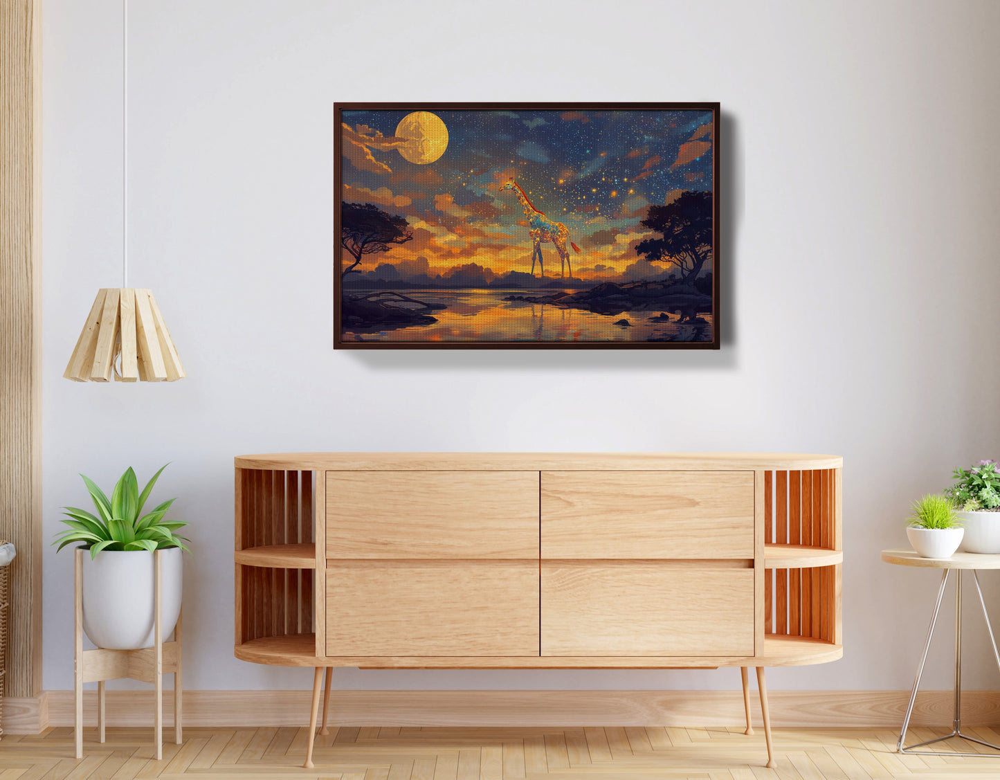 Giraffe Moon Lake African American canvas print view 32