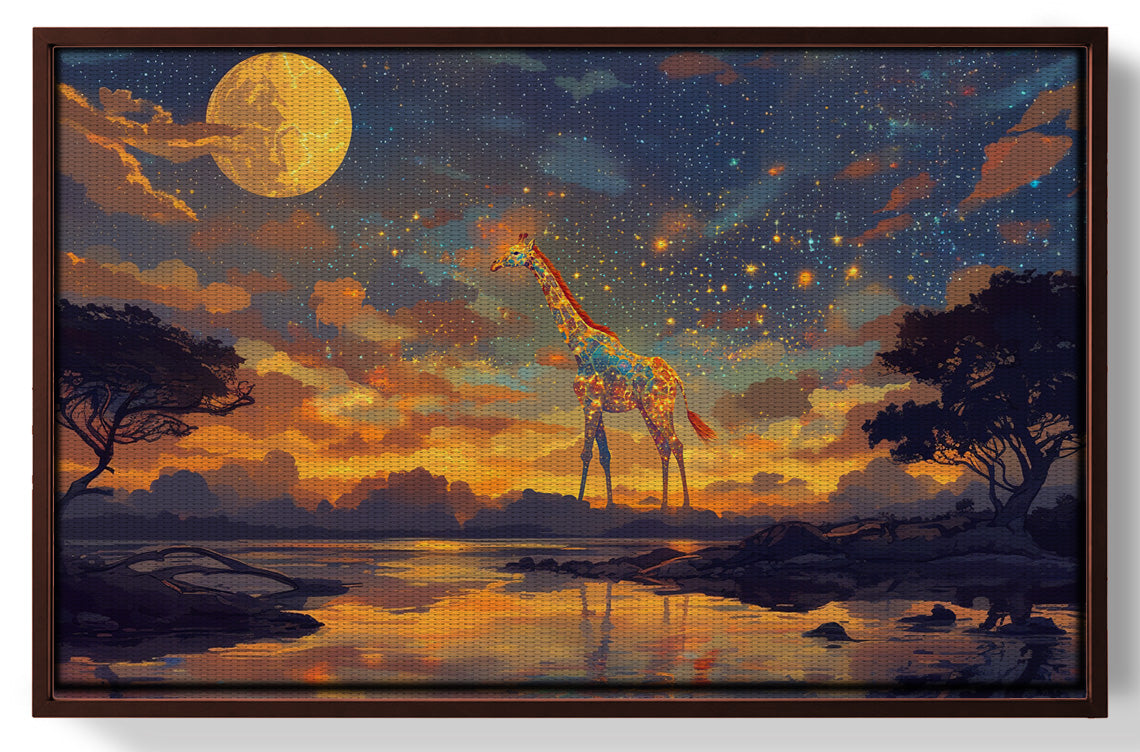 Giraffe Moon Lake African American canvas print view 31
