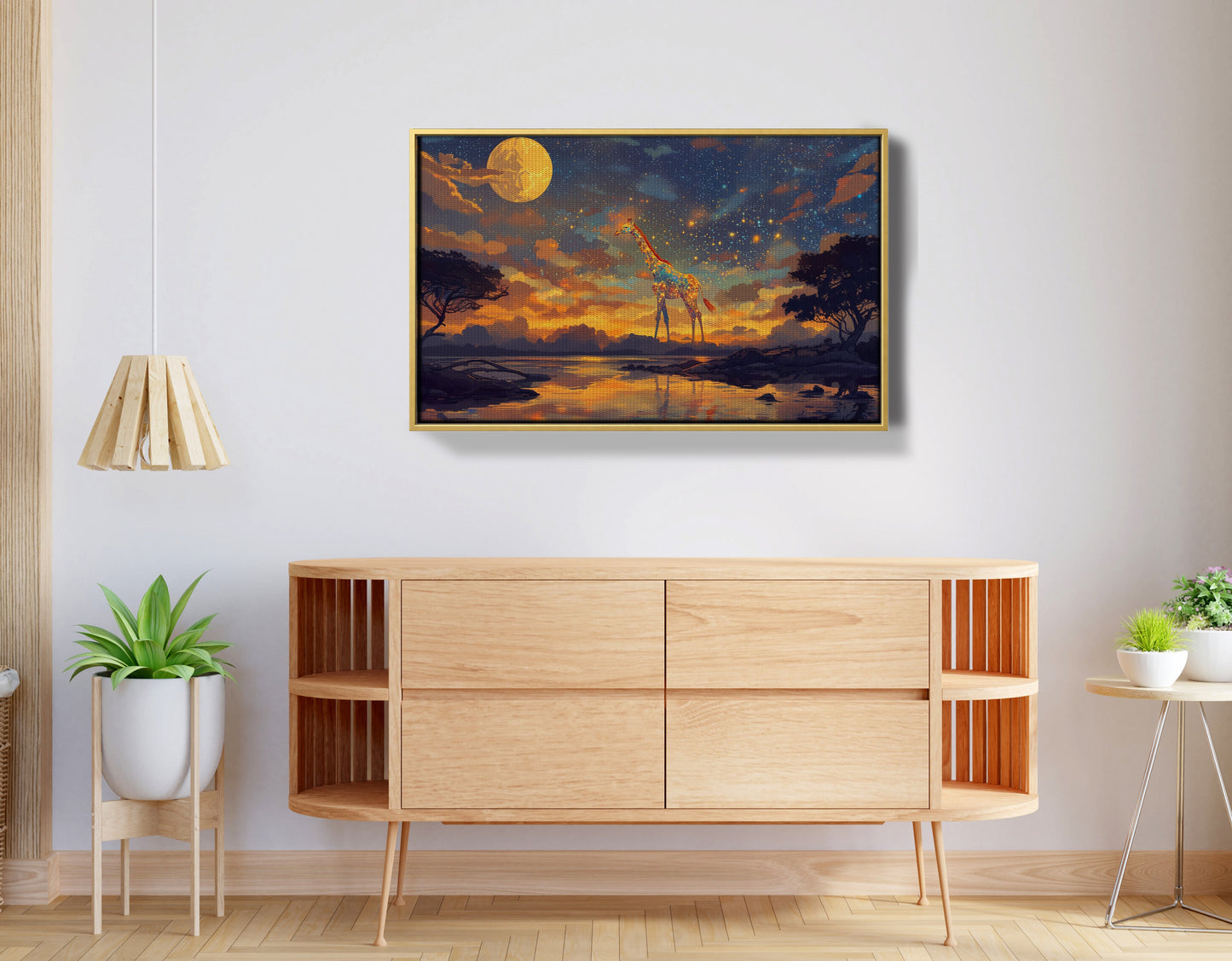 Giraffe Moon Lake African American canvas print view 38