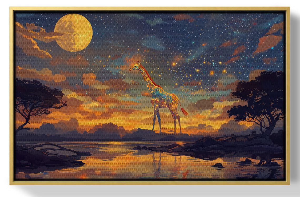 Giraffe Moon Lake African American canvas print view 37