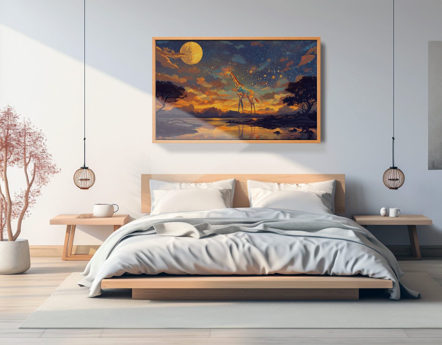 Giraffe Moon Lake African American canvas print view 45