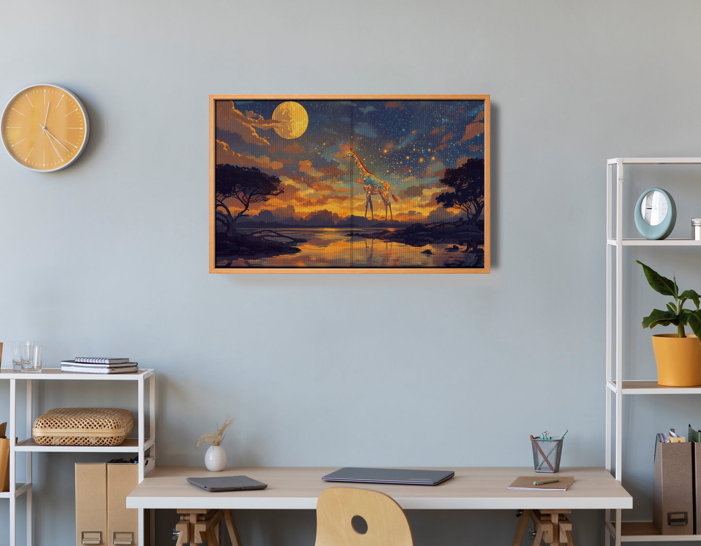 Giraffe Moon Lake African American canvas print view 48