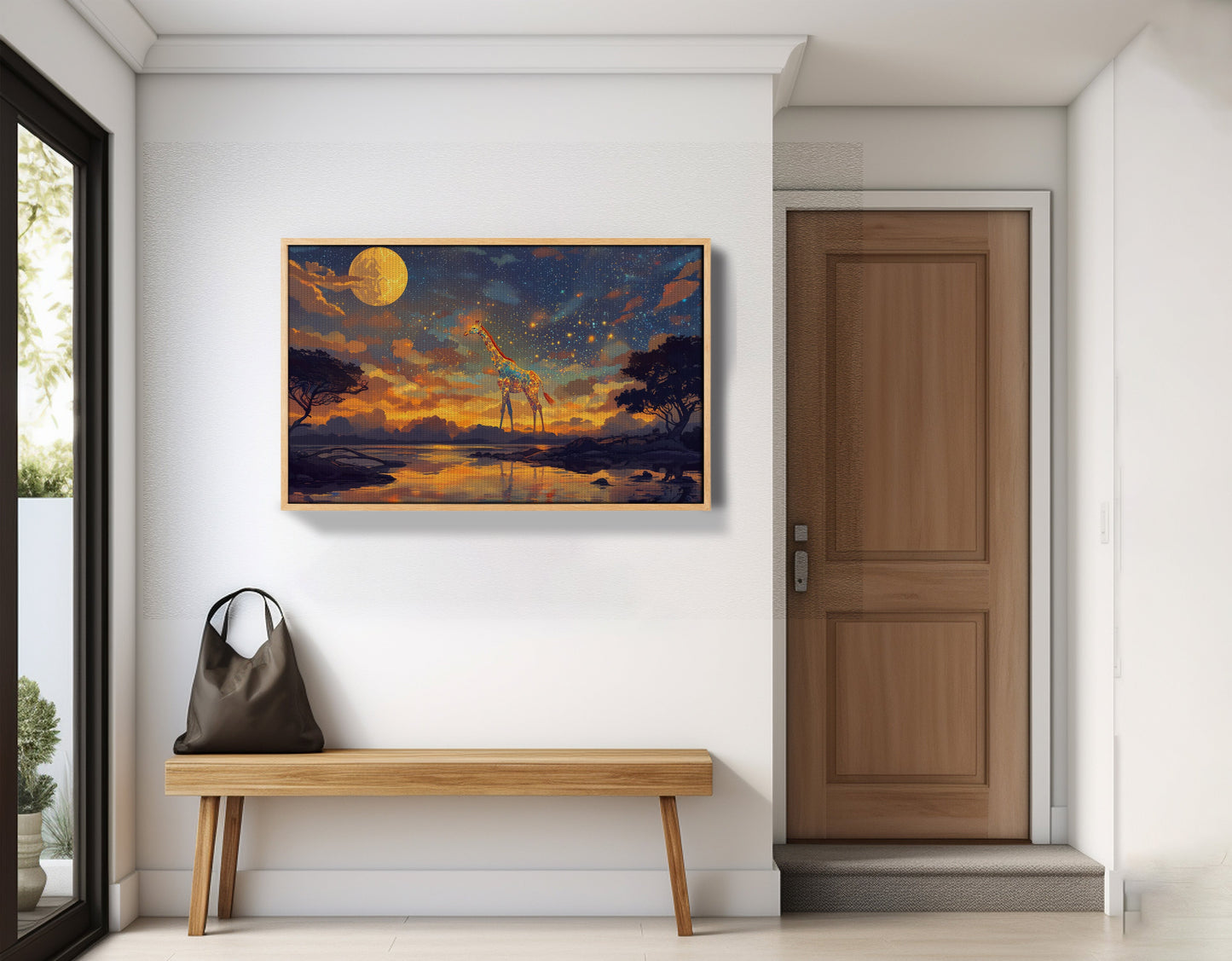 Giraffe Moon Lake African American canvas print view 53