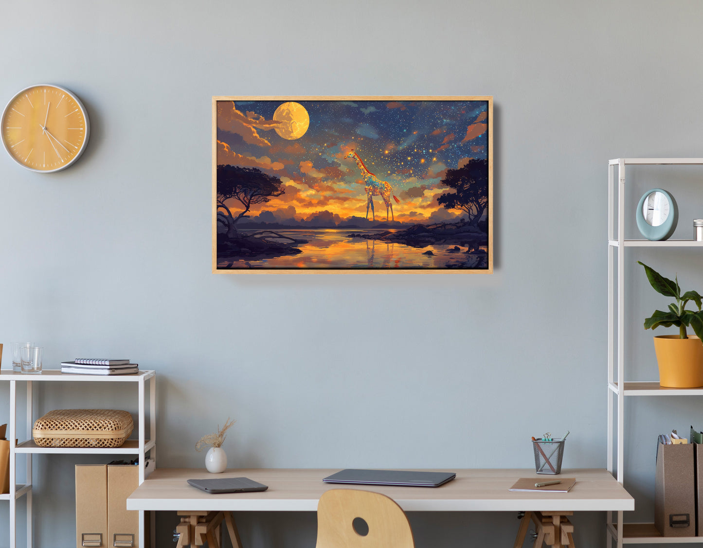 Giraffe Moon Lake African American canvas print view 54