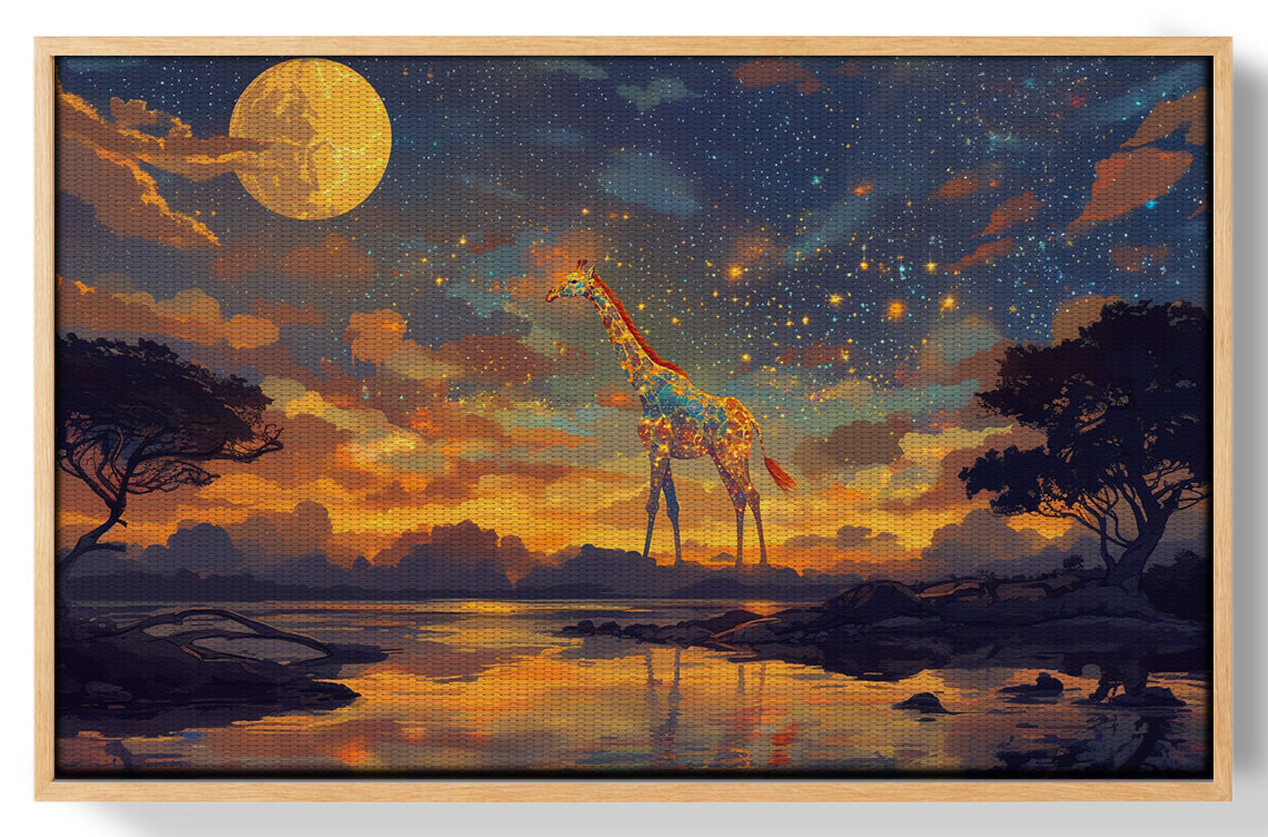 Giraffe Moon Lake African American canvas print view 49