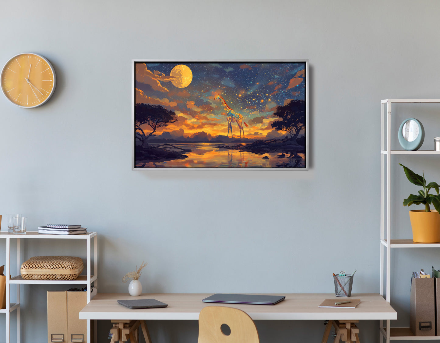Giraffe Moon Lake African American canvas print view 60