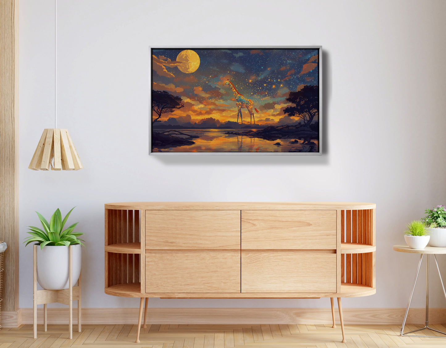Giraffe Moon Lake African American canvas print view 56