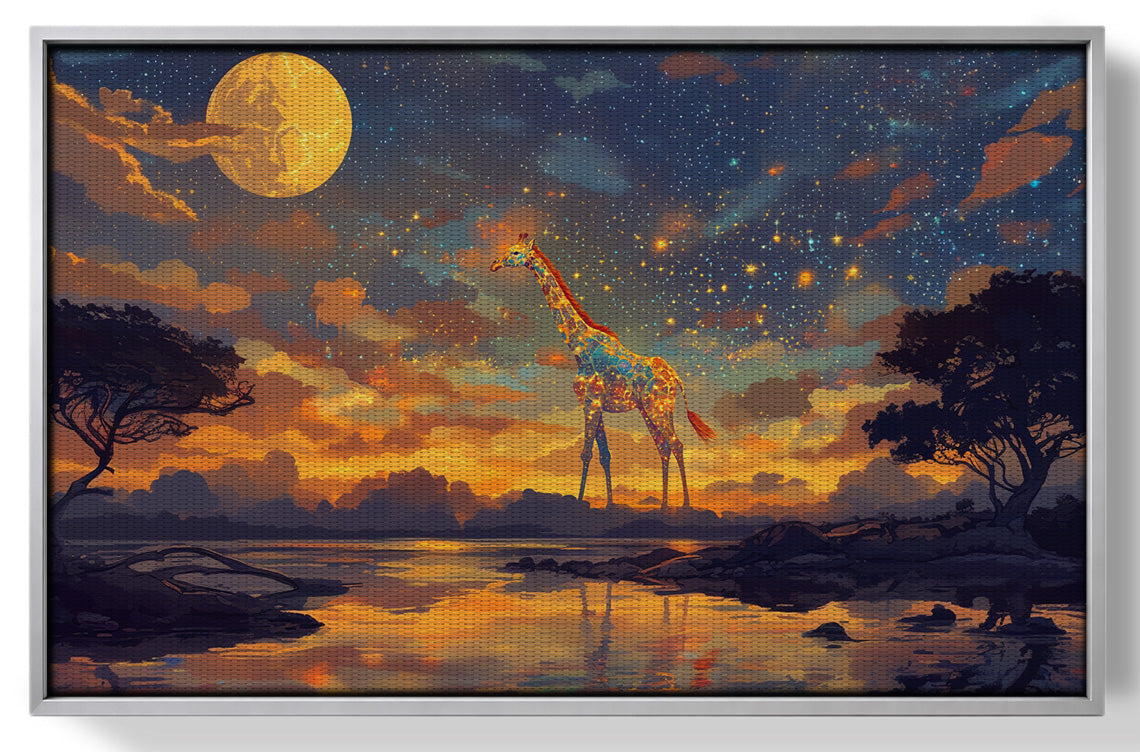 Giraffe Moon Lake African American canvas print view 55