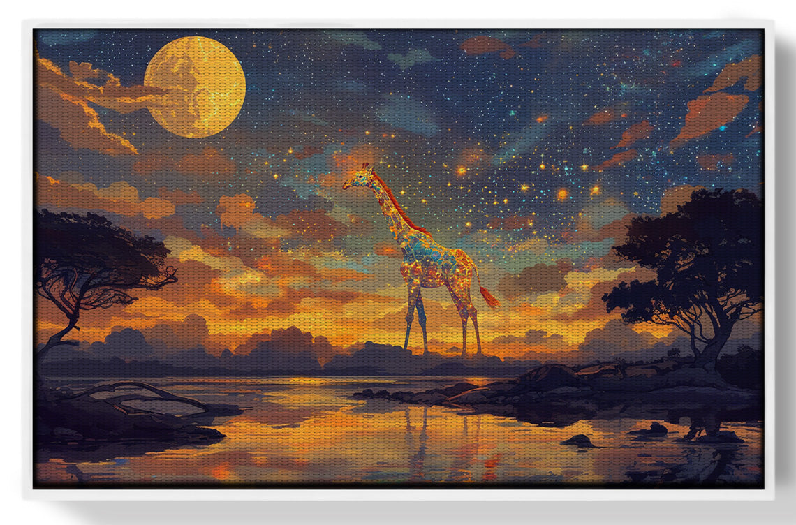 Giraffe Moon Lake African American canvas print view 61