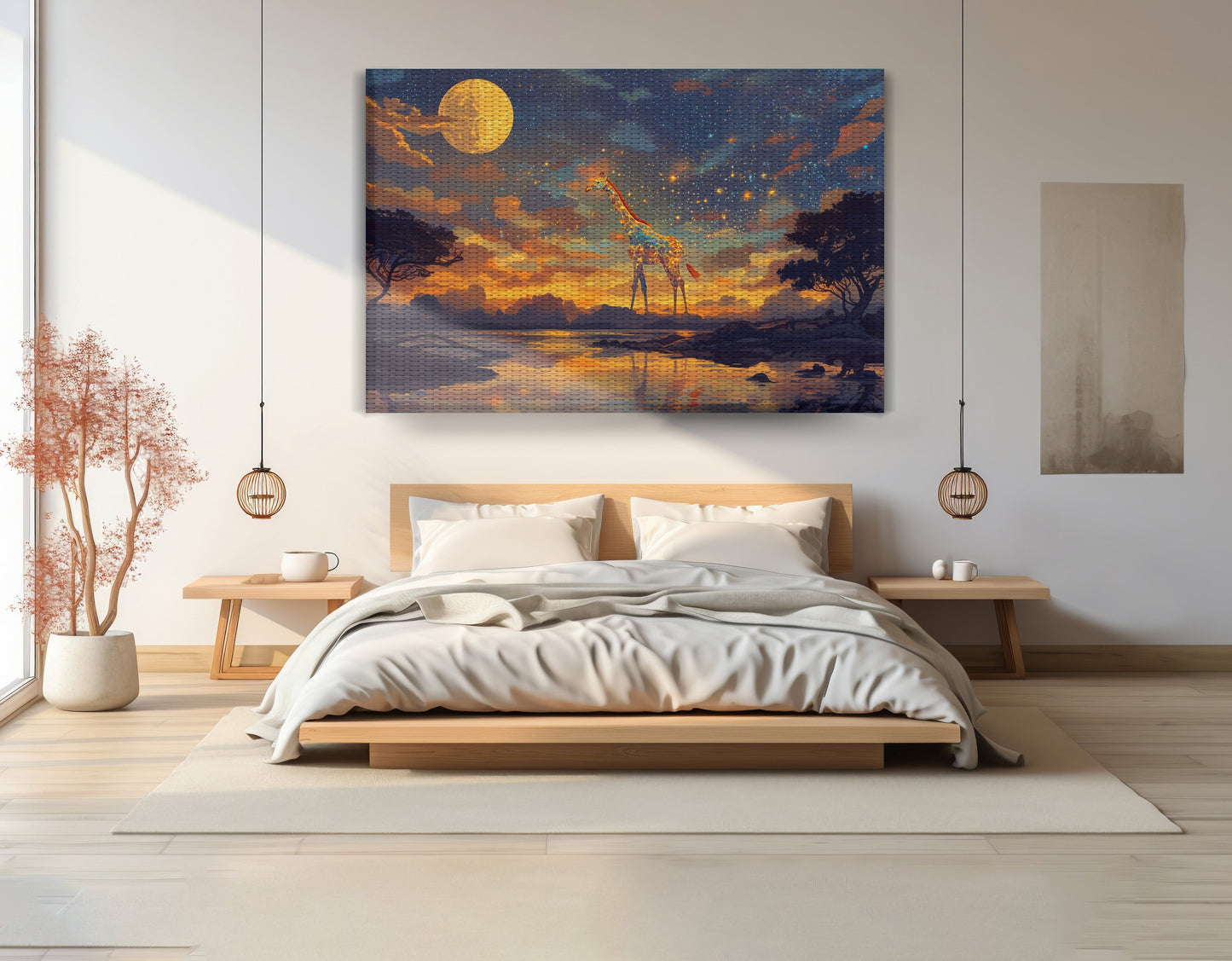 Giraffe Moon Lake African American canvas print view 15