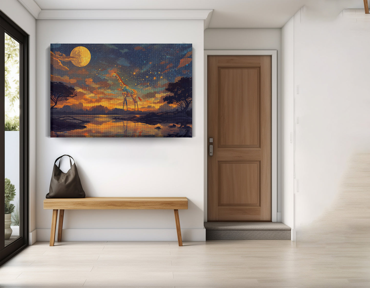 Giraffe Moon Lake African American canvas print view 17