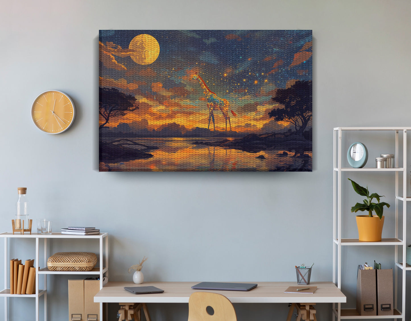 Giraffe Moon Lake African American canvas print view 18