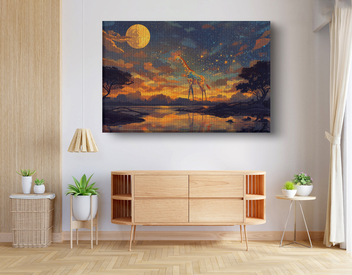 Giraffe Moon Lake African American canvas print view 14