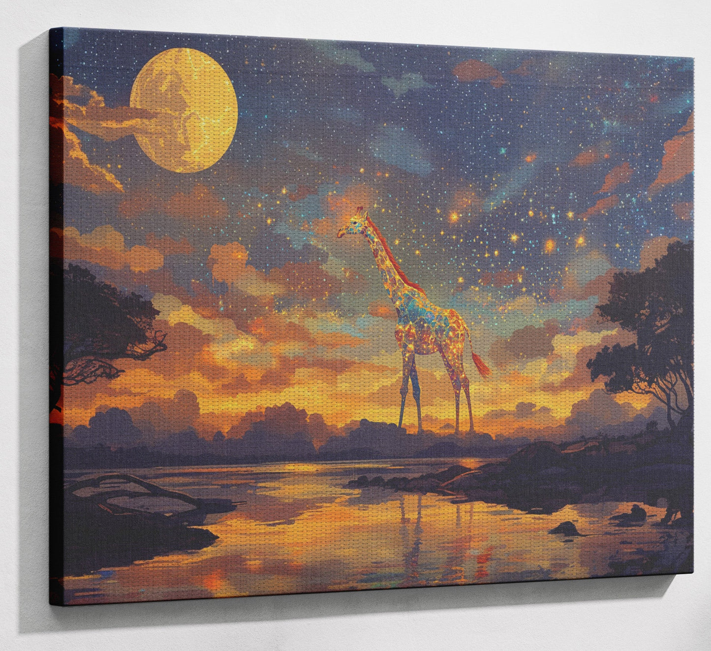Giraffe Moon Lake African American canvas print view 13