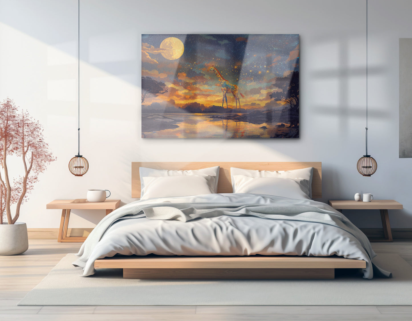 Giraffe Moon Lake African American canvas print view 21