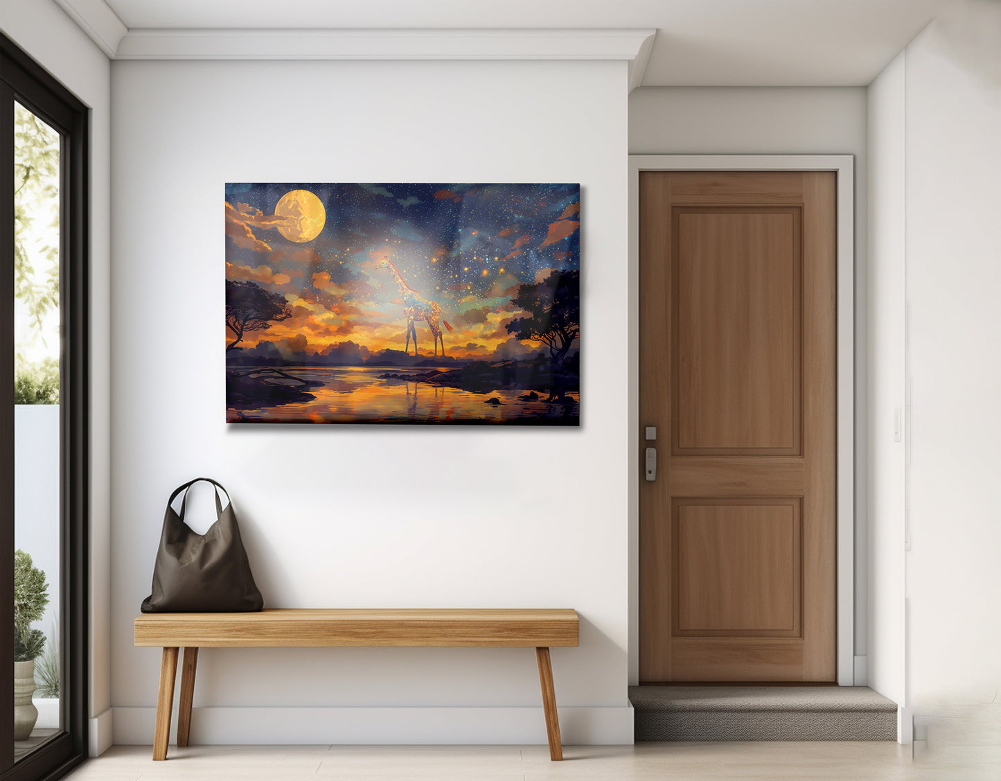 Giraffe Moon Lake African American canvas print view 23