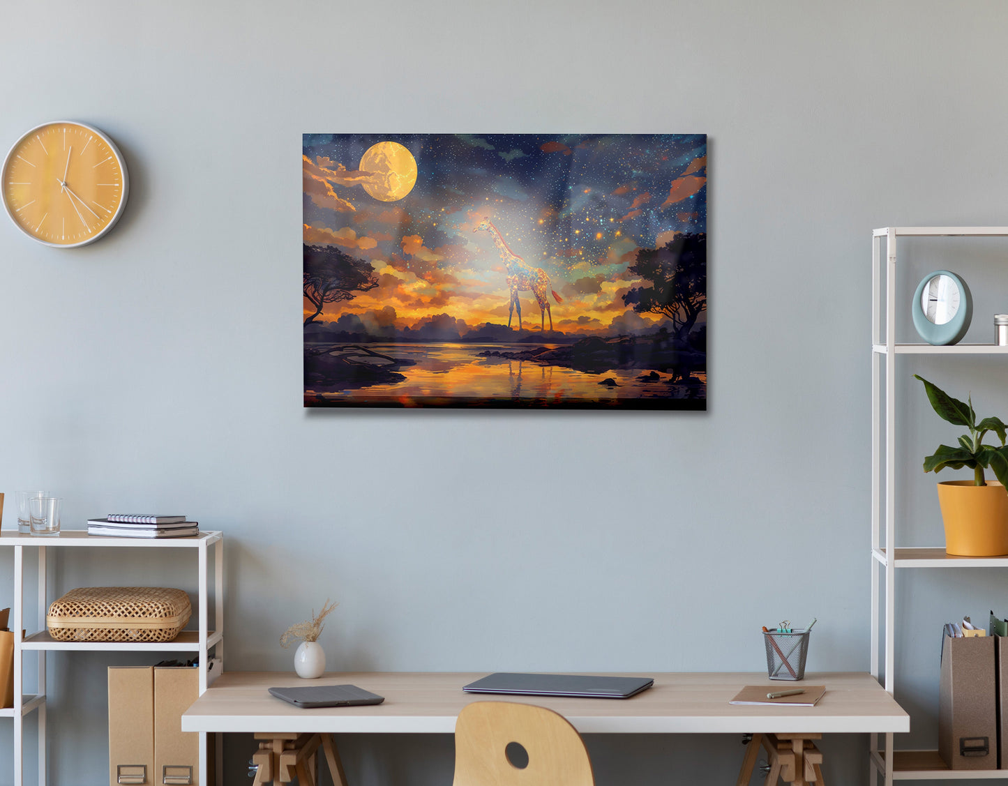 Giraffe Moon Lake African American canvas print view 24