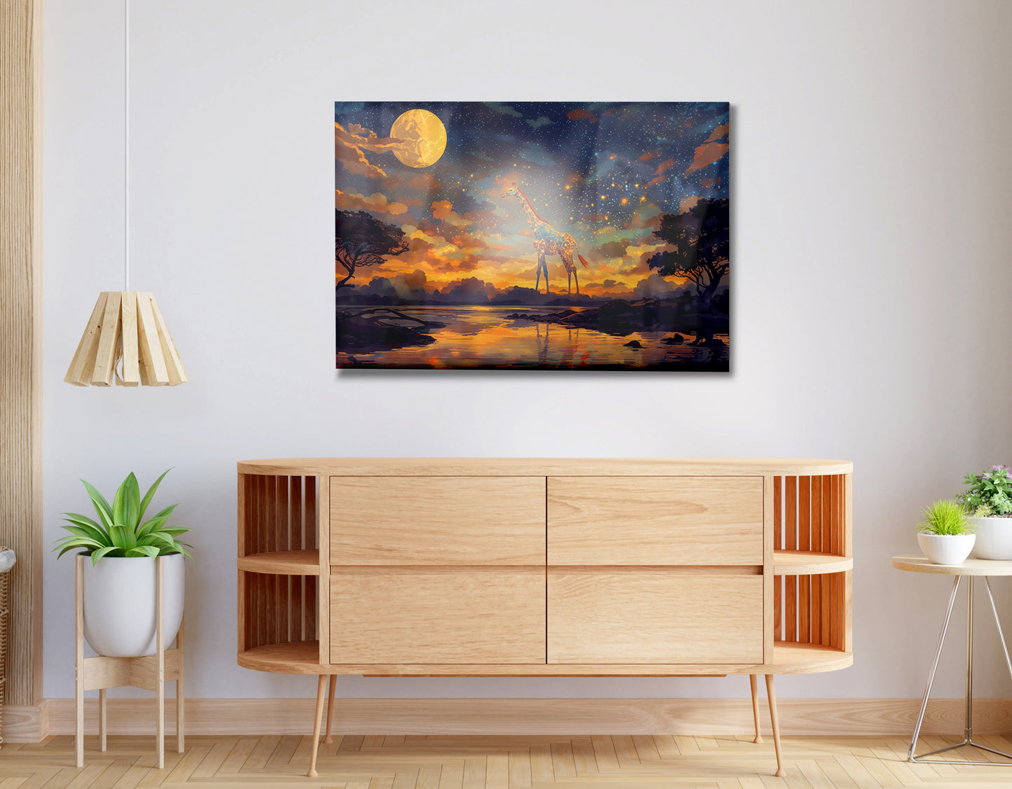 Giraffe Moon Lake African American canvas print view 20