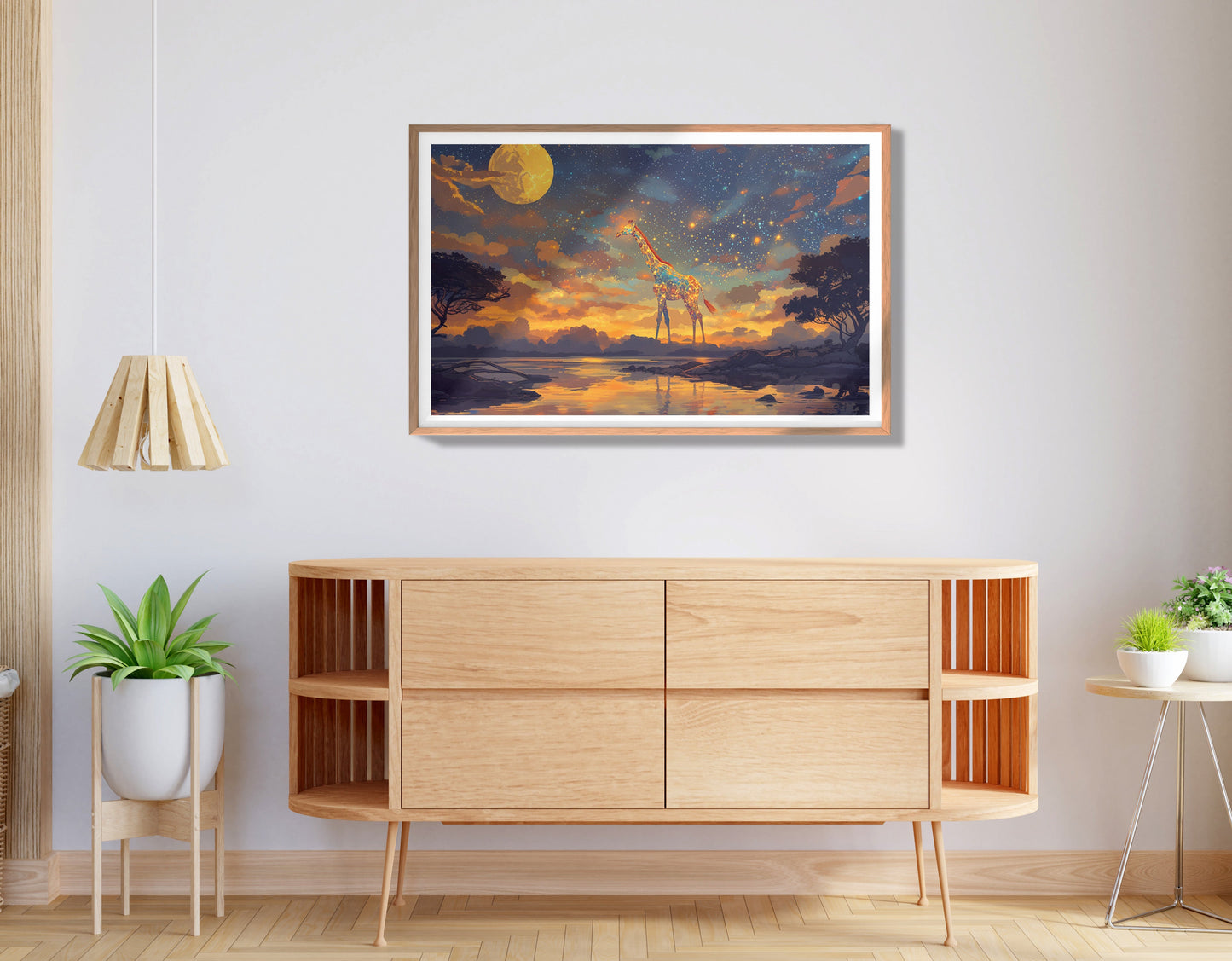 Giraffe Moon Lake African American canvas print view 80