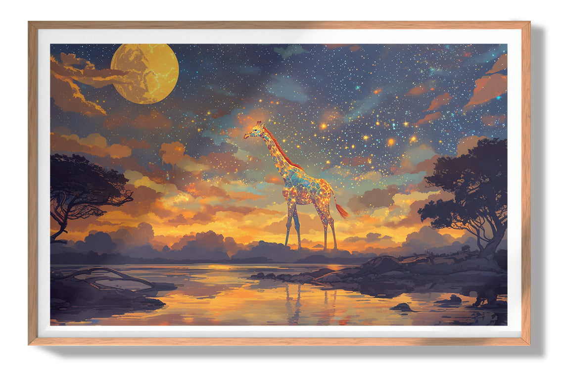 Giraffe Moon Lake African American canvas print view 79