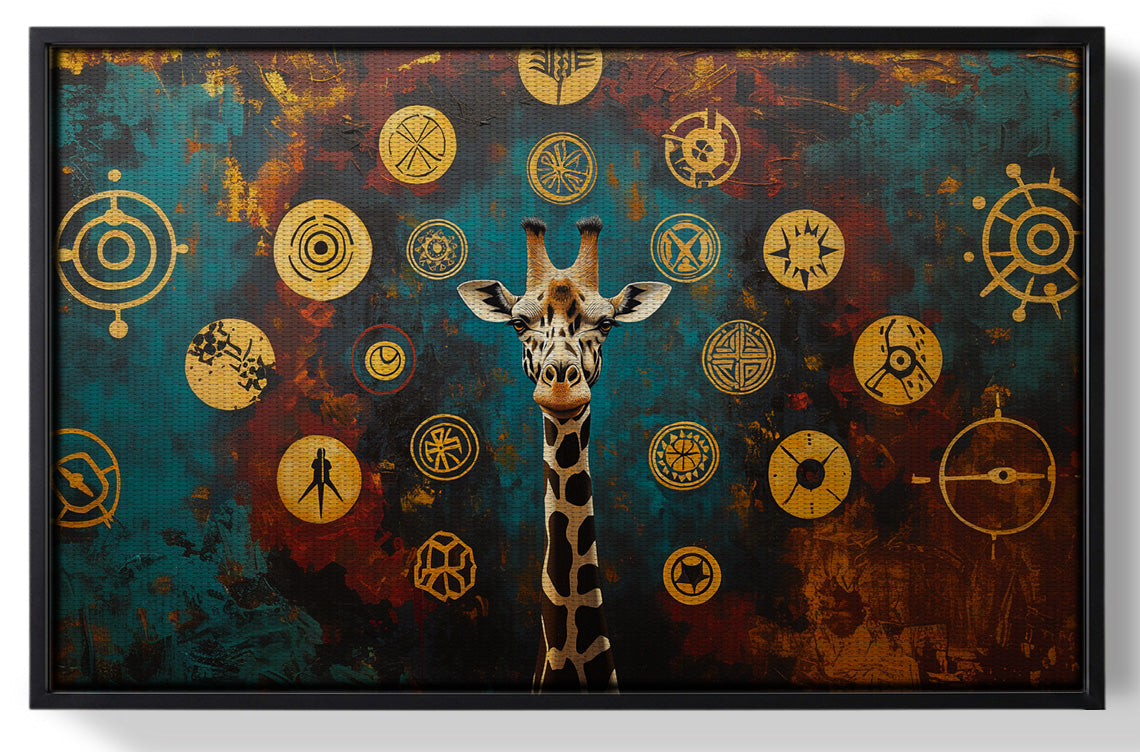 Framed Giraffe Symbol Pattern Black African American canvas print for home decor