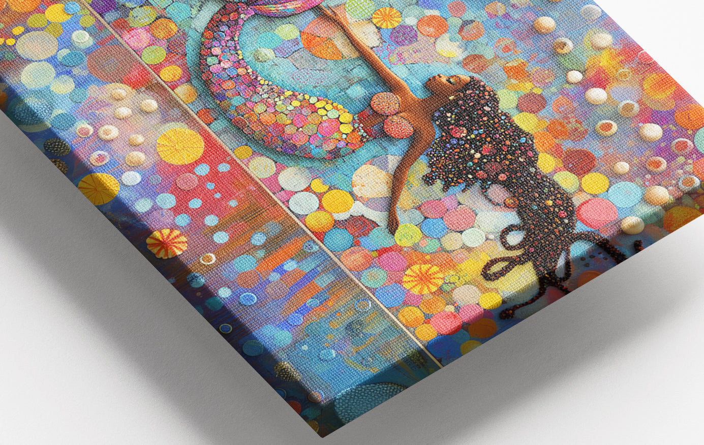 Close-up of Black Mermaid Bubbles African American canvas print detail