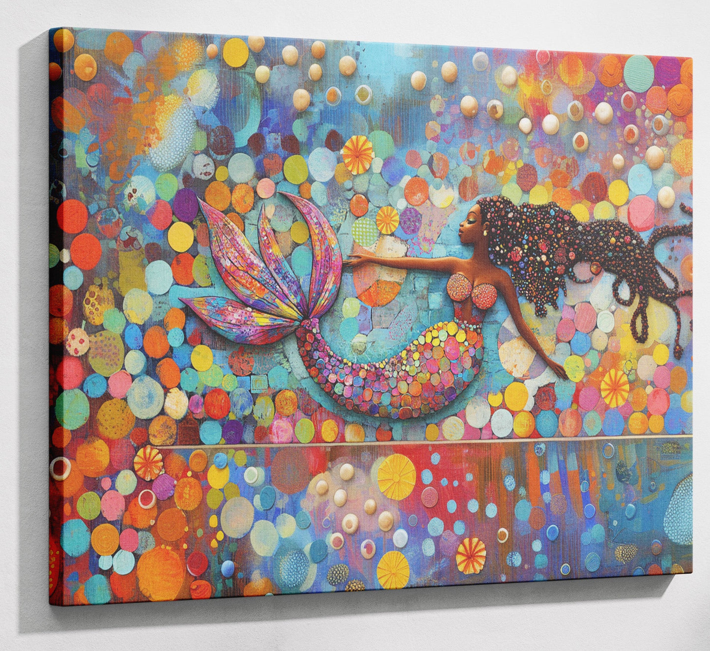 Black Mermaid Bubbles African American canvas print canvas print with visible wall art format