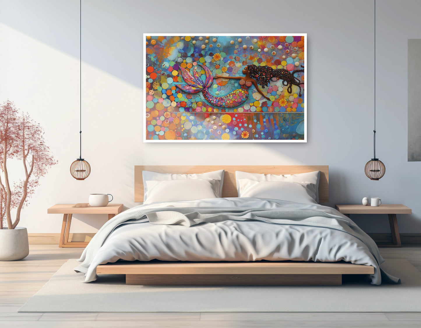 Black Mermaid Bubbles African American canvas print artwork view