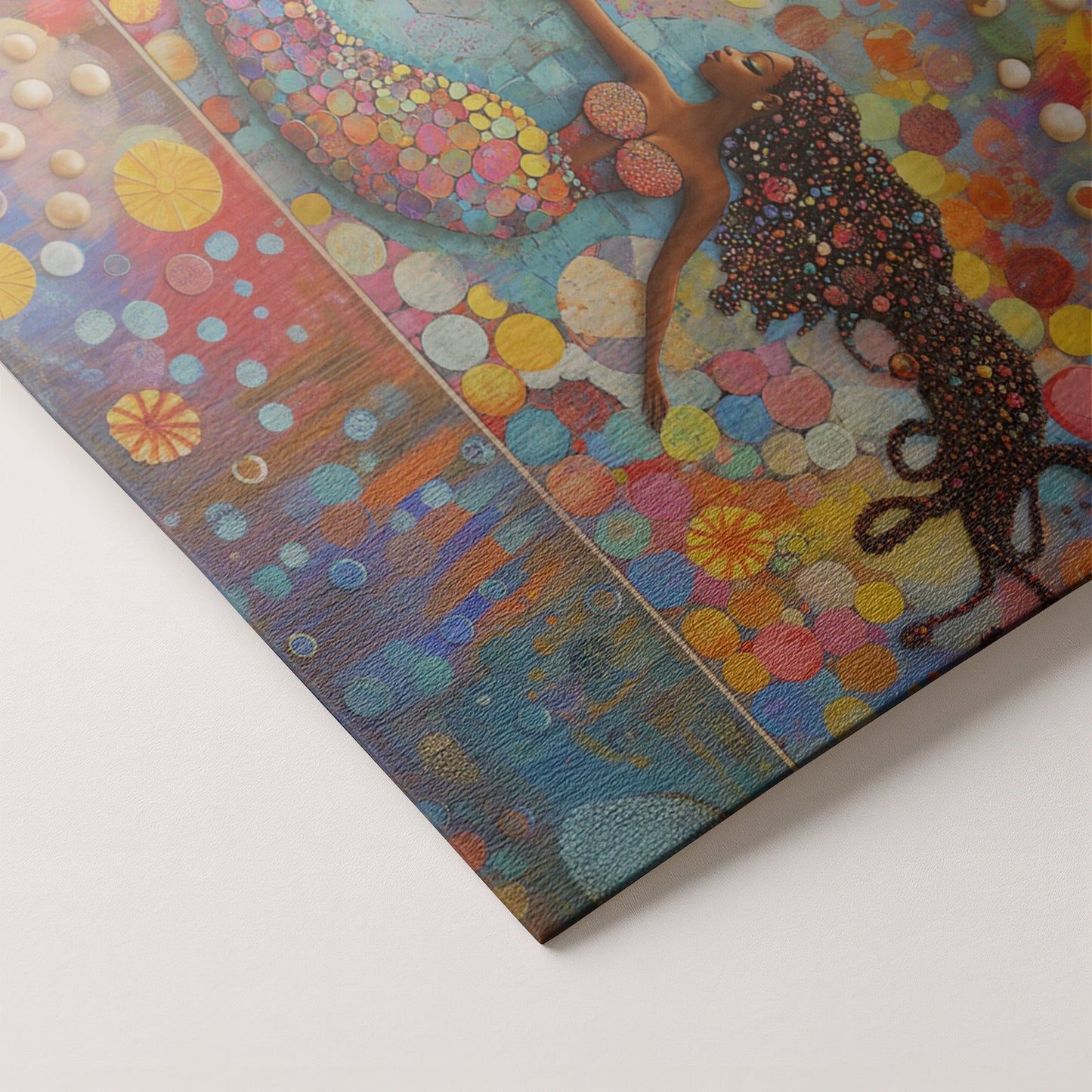 Black Mermaid Bubbles African American canvas print artwork by MoomZee Artwork