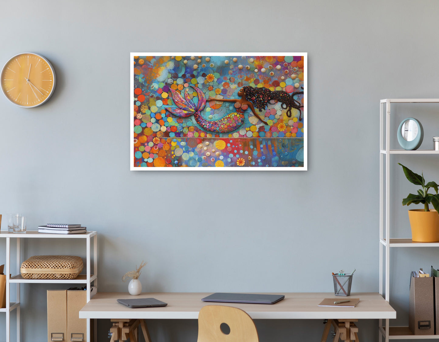Black Mermaid Bubbles African American canvas print print view