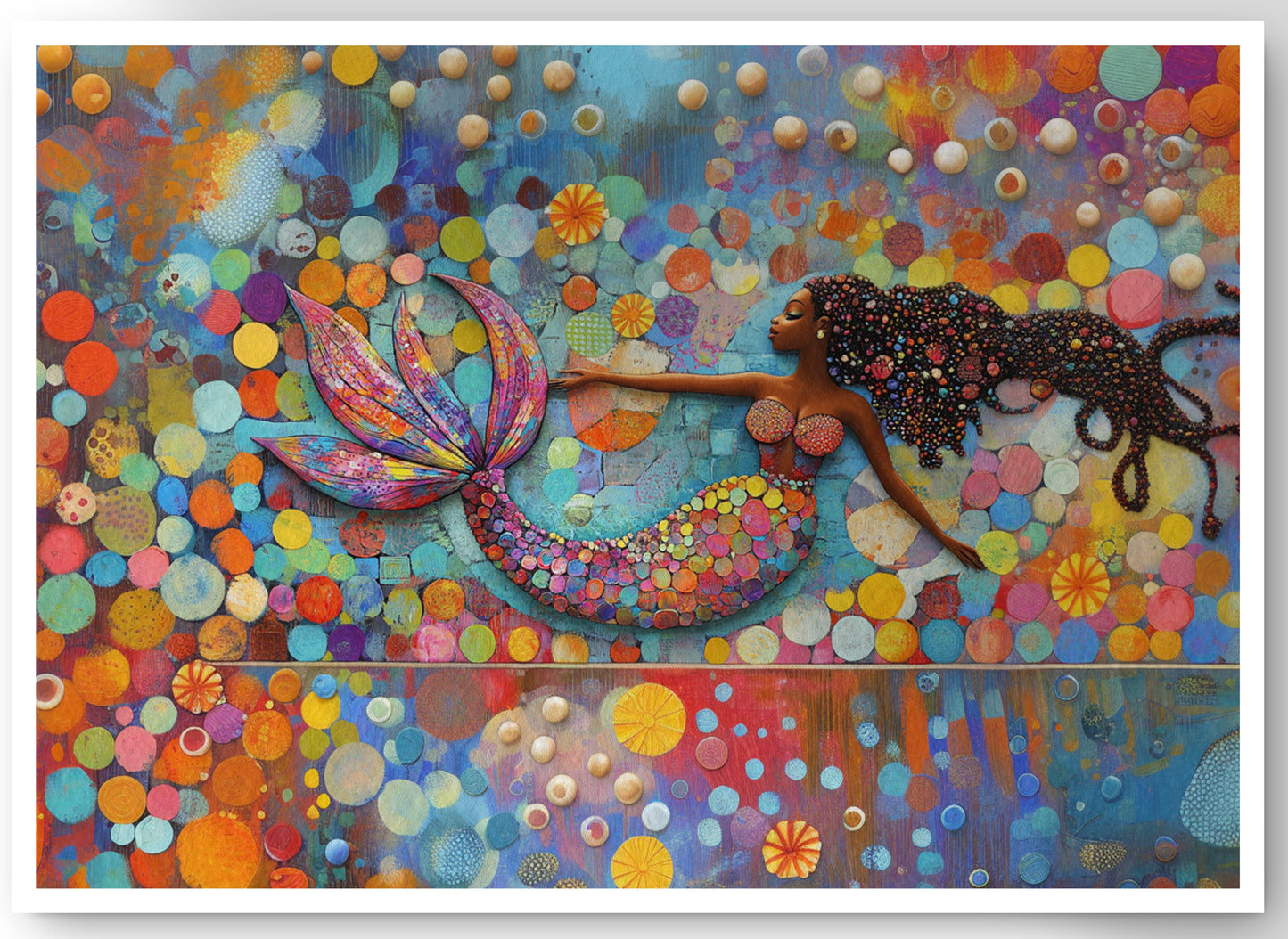 Black Mermaid Bubbles African American canvas print by MoomZee Artwork