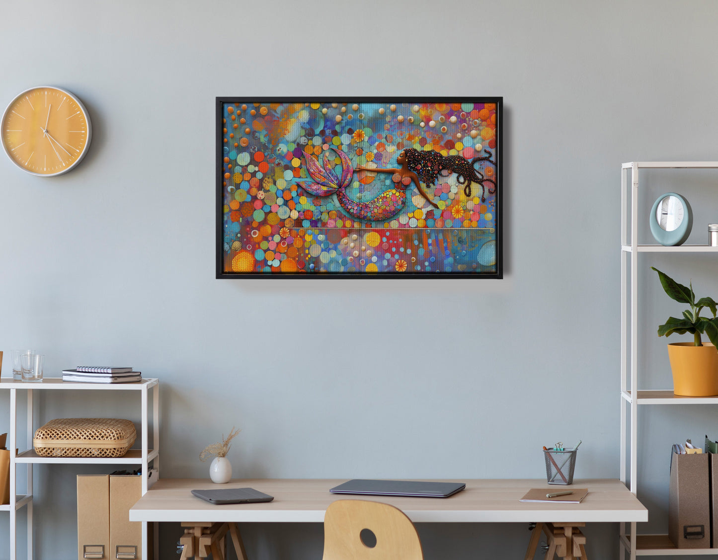 Black Mermaid Bubbles African American canvas print view 30