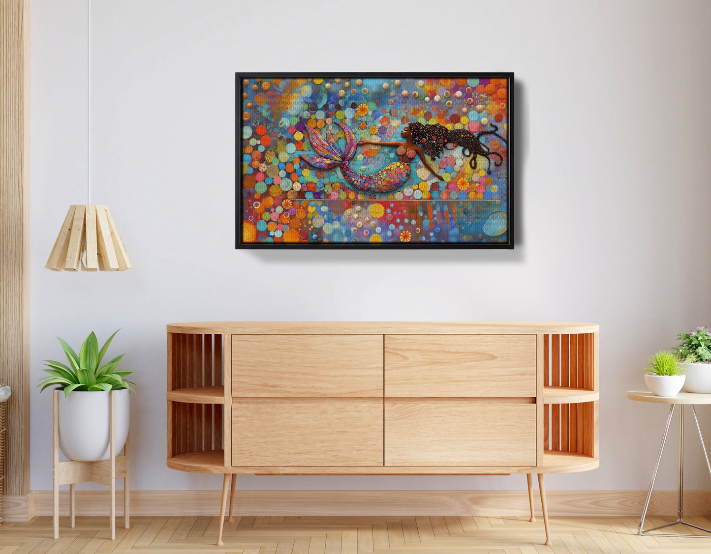 Black Mermaid Bubbles African American canvas print view 26