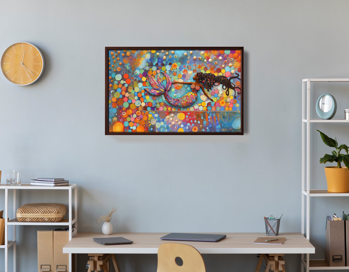 Black Mermaid Bubbles African American canvas print view 36