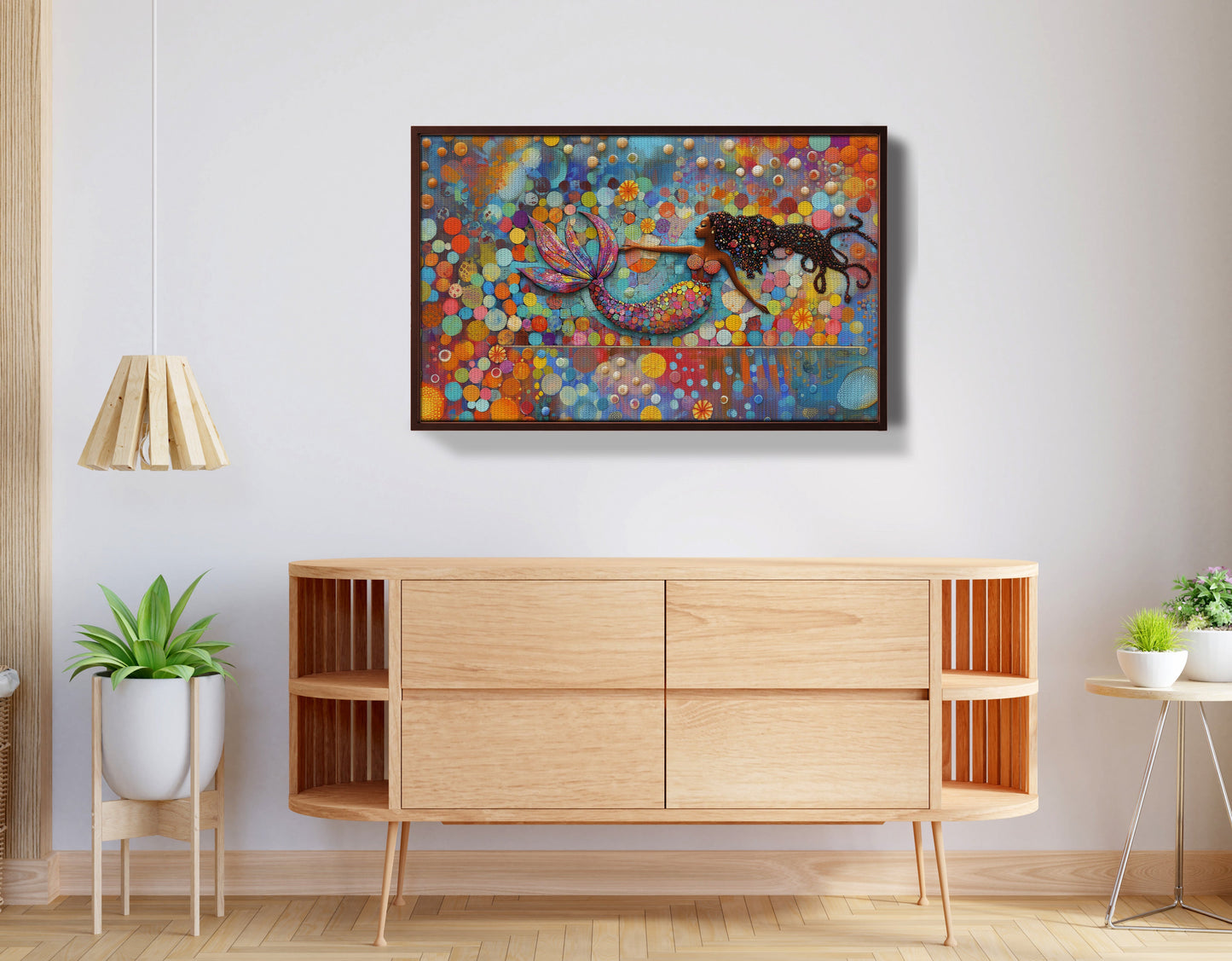 Black Mermaid Bubbles African American canvas print view 32