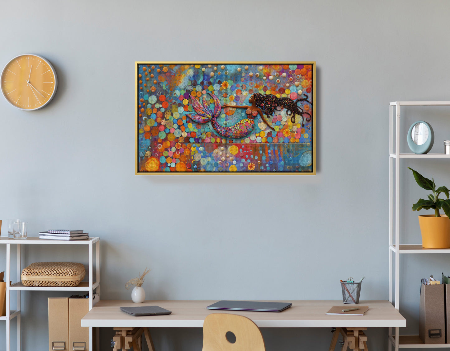 Black Mermaid Bubbles African American canvas print view 42