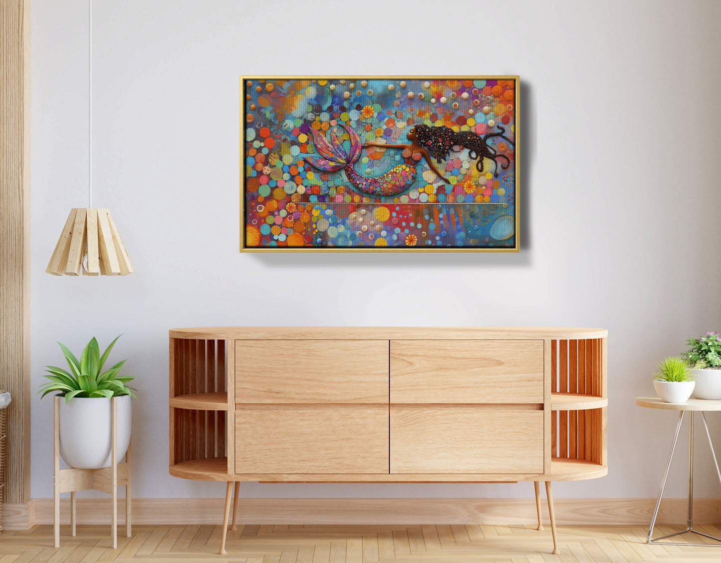 Black Mermaid Bubbles African American canvas print view 38