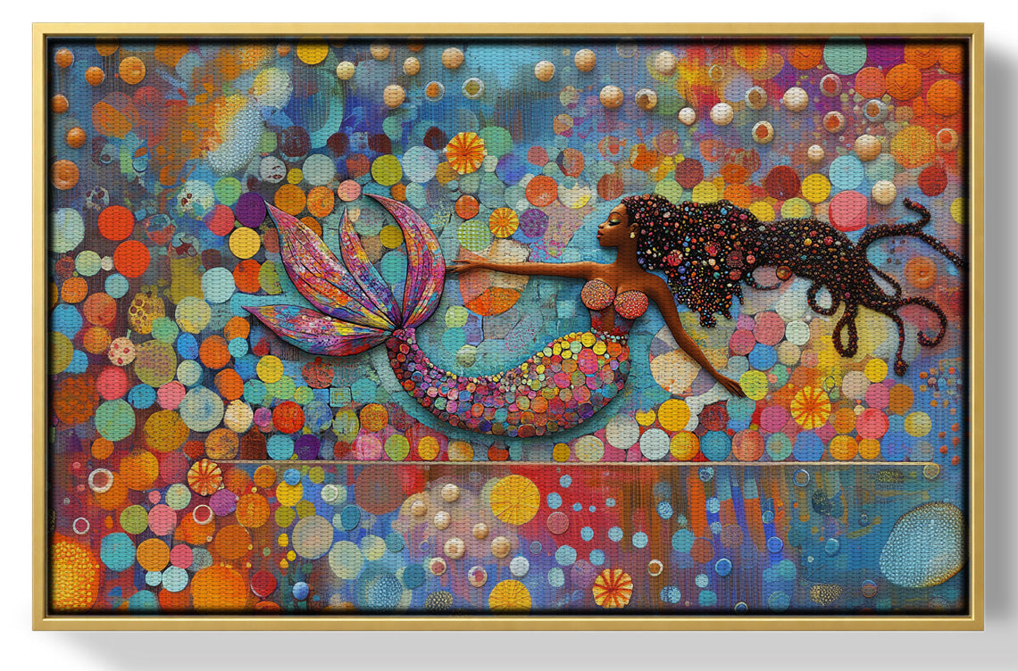 Black Mermaid Bubbles African American canvas print view 37