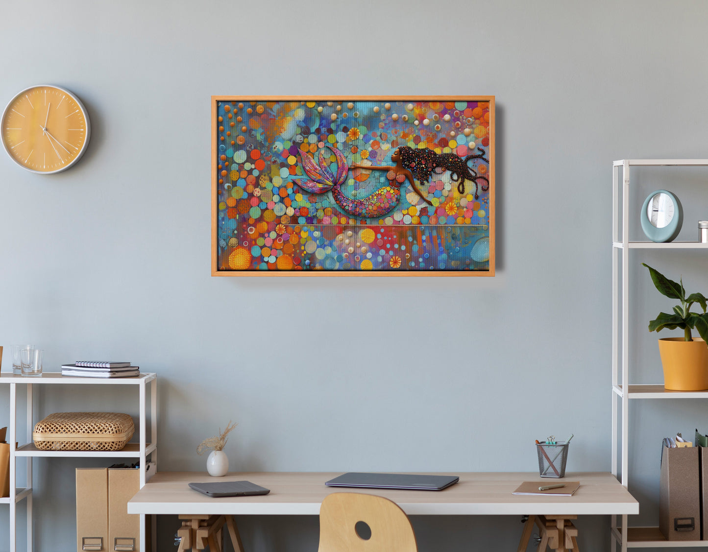 Black Mermaid Bubbles African American canvas print view 48