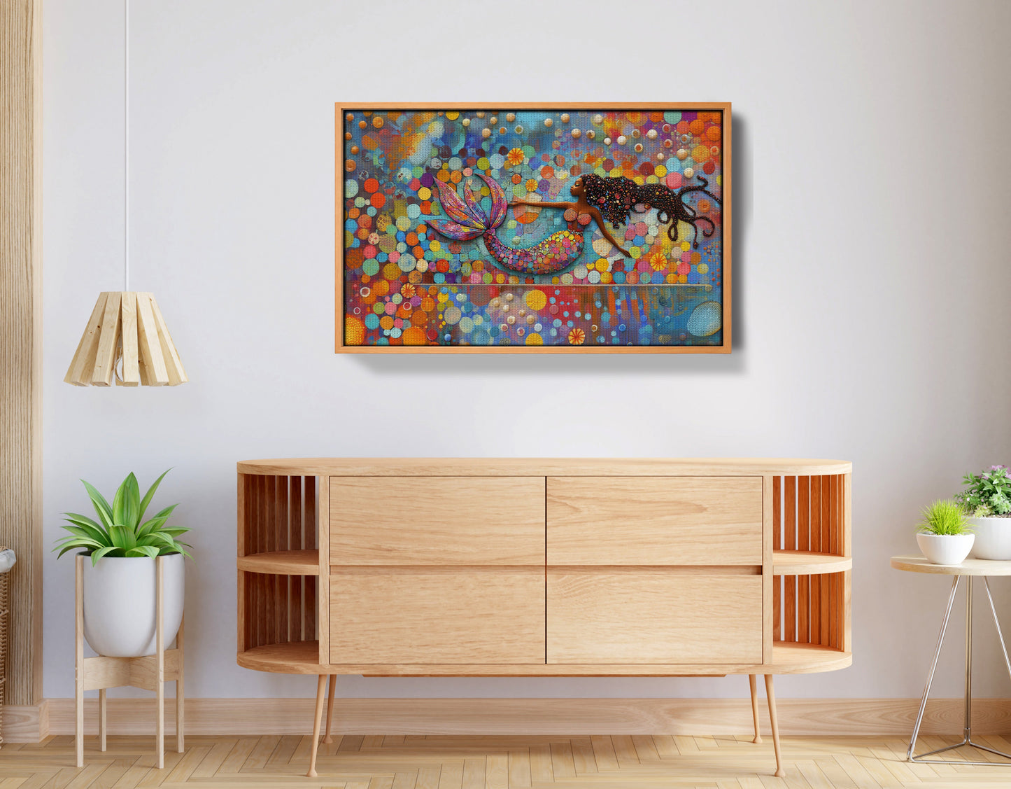 Black Mermaid Bubbles African American canvas print view 44