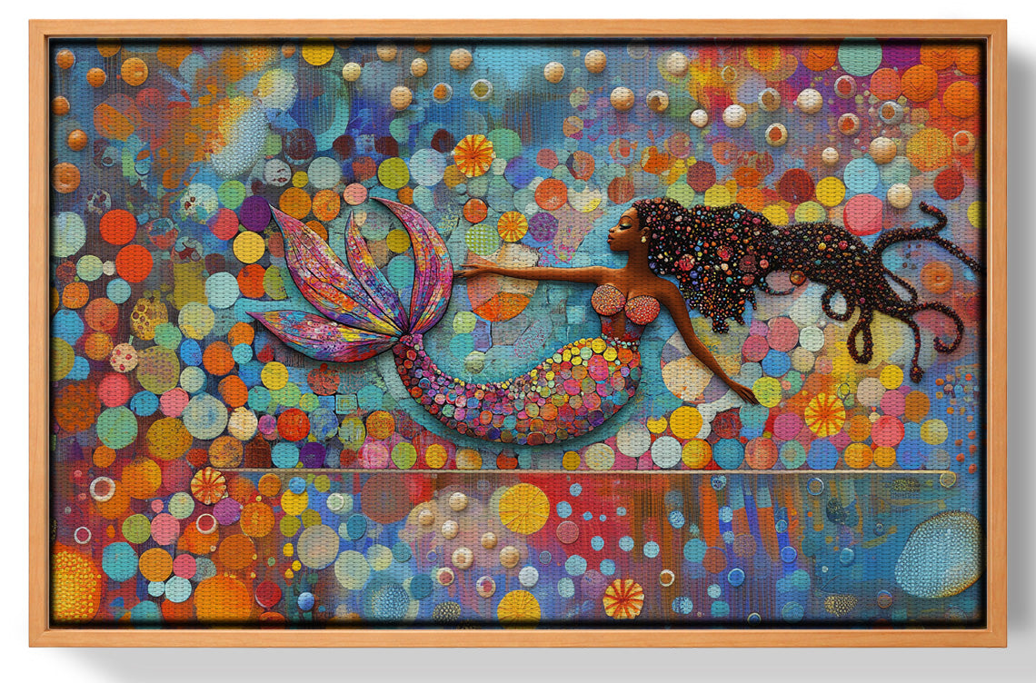 Black Mermaid Bubbles African American canvas print view 43