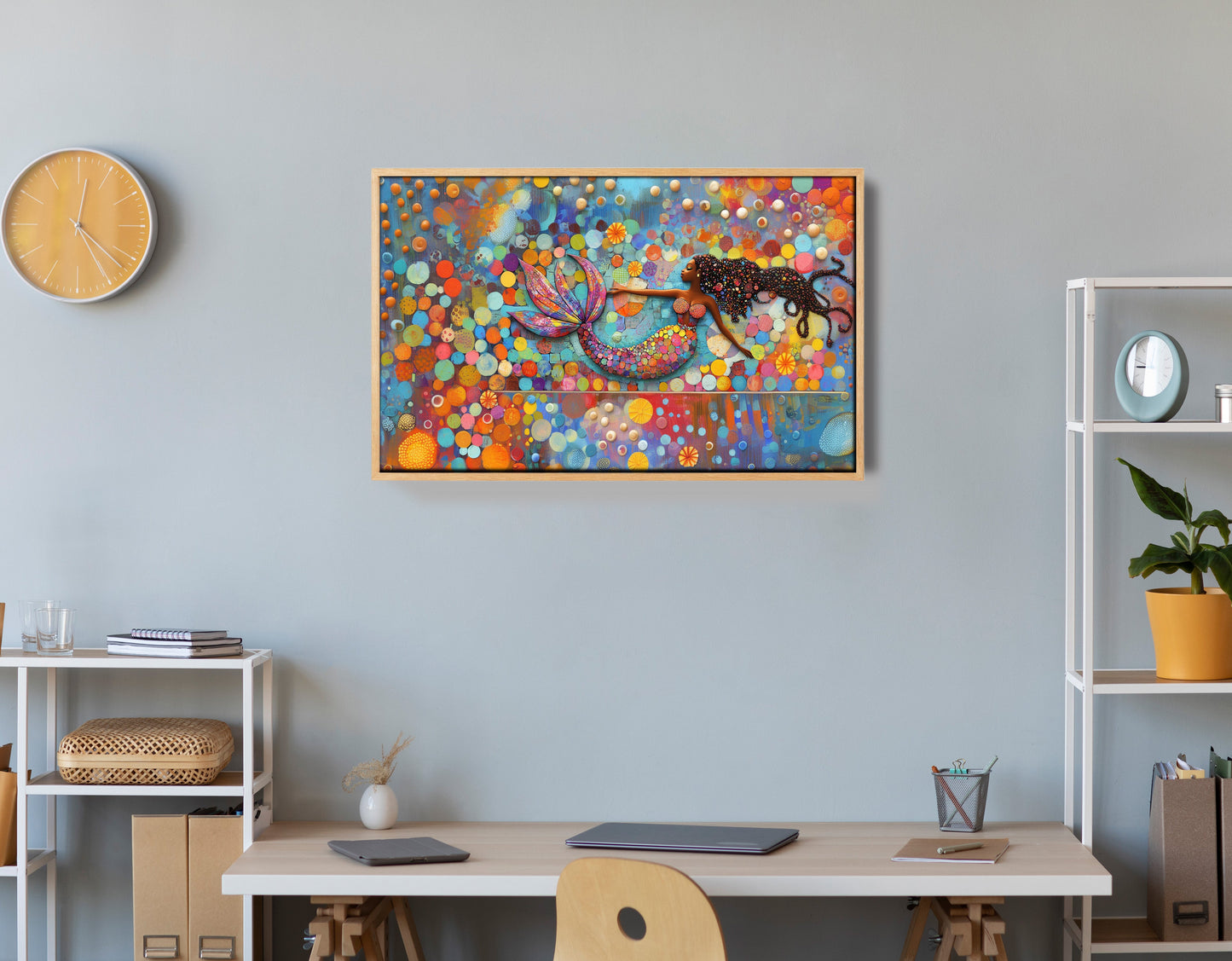 Black Mermaid Bubbles African American canvas print view 54